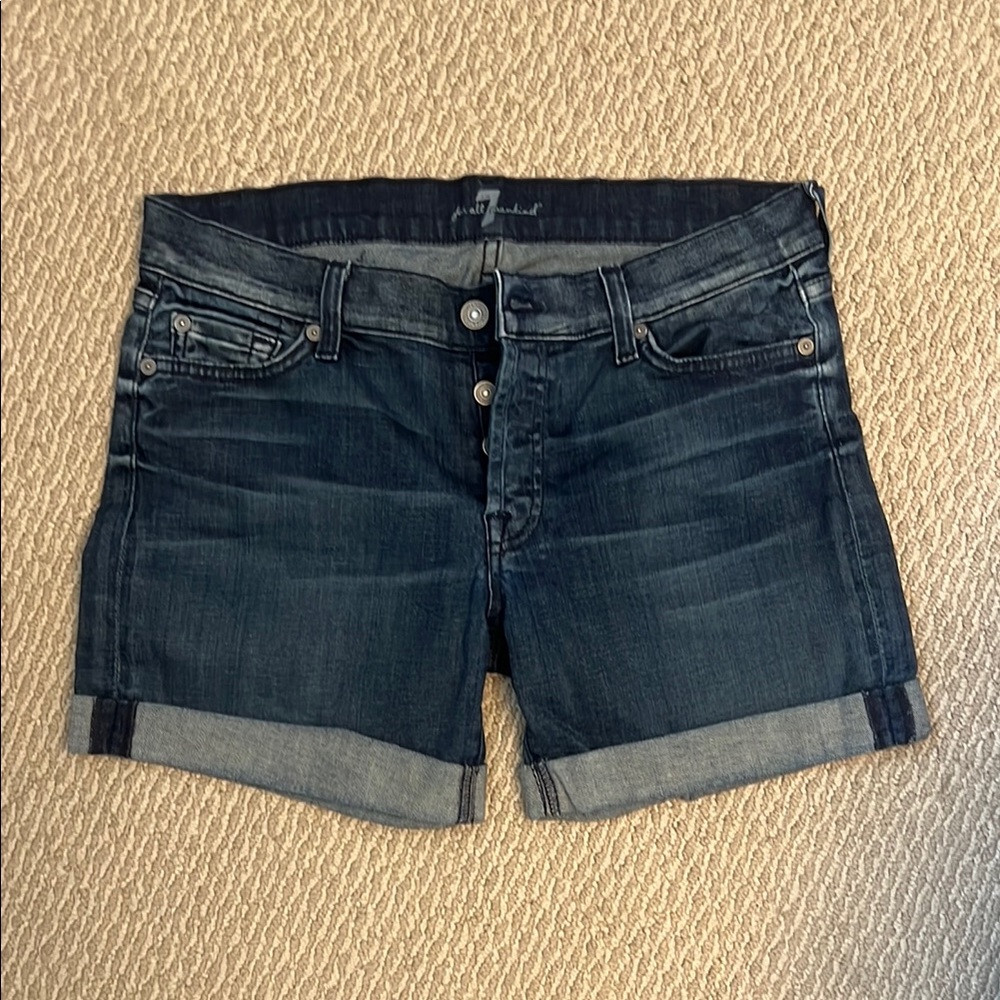 7 For All Mankind Blue Jean Shorts with Distressed Details
